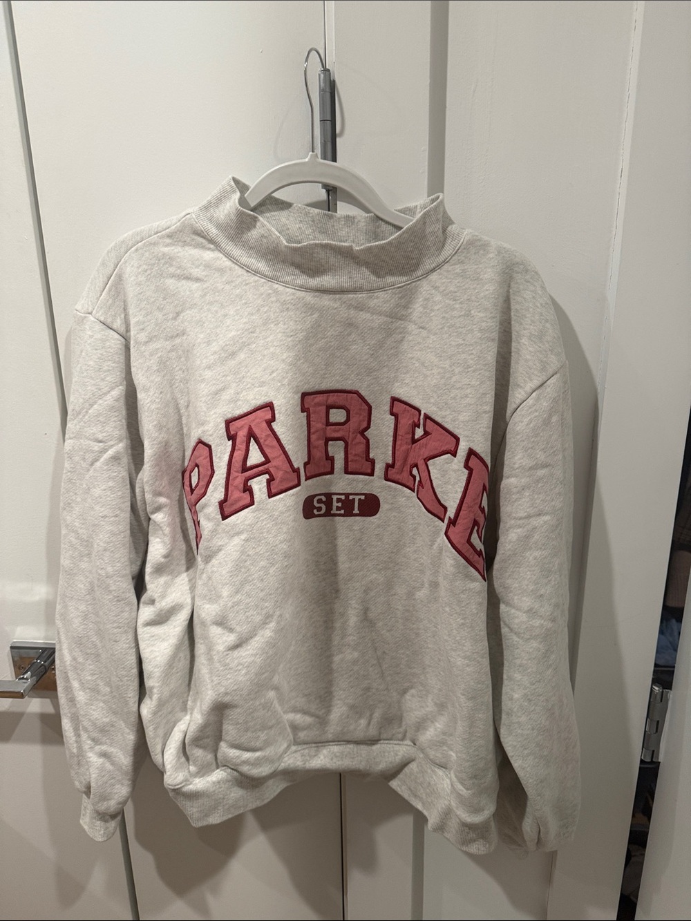Parke x SET Active Collaboration Mockneck Sweatshirt with Pink Lettering